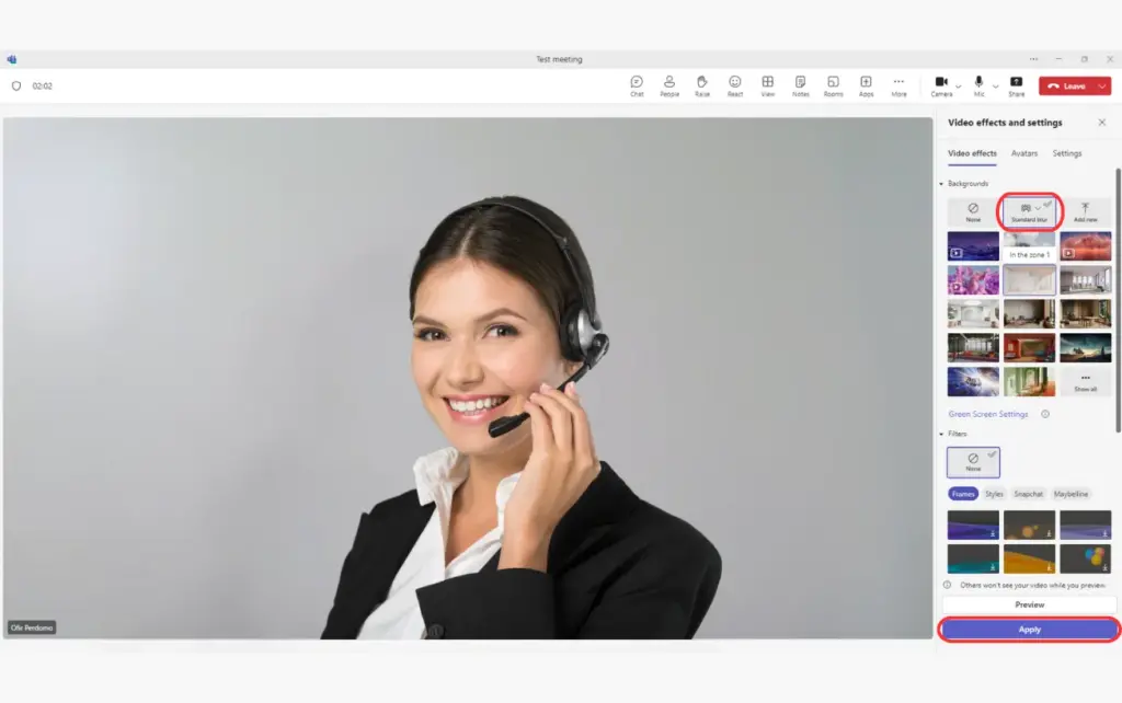 how to blur meeting background during call step 1