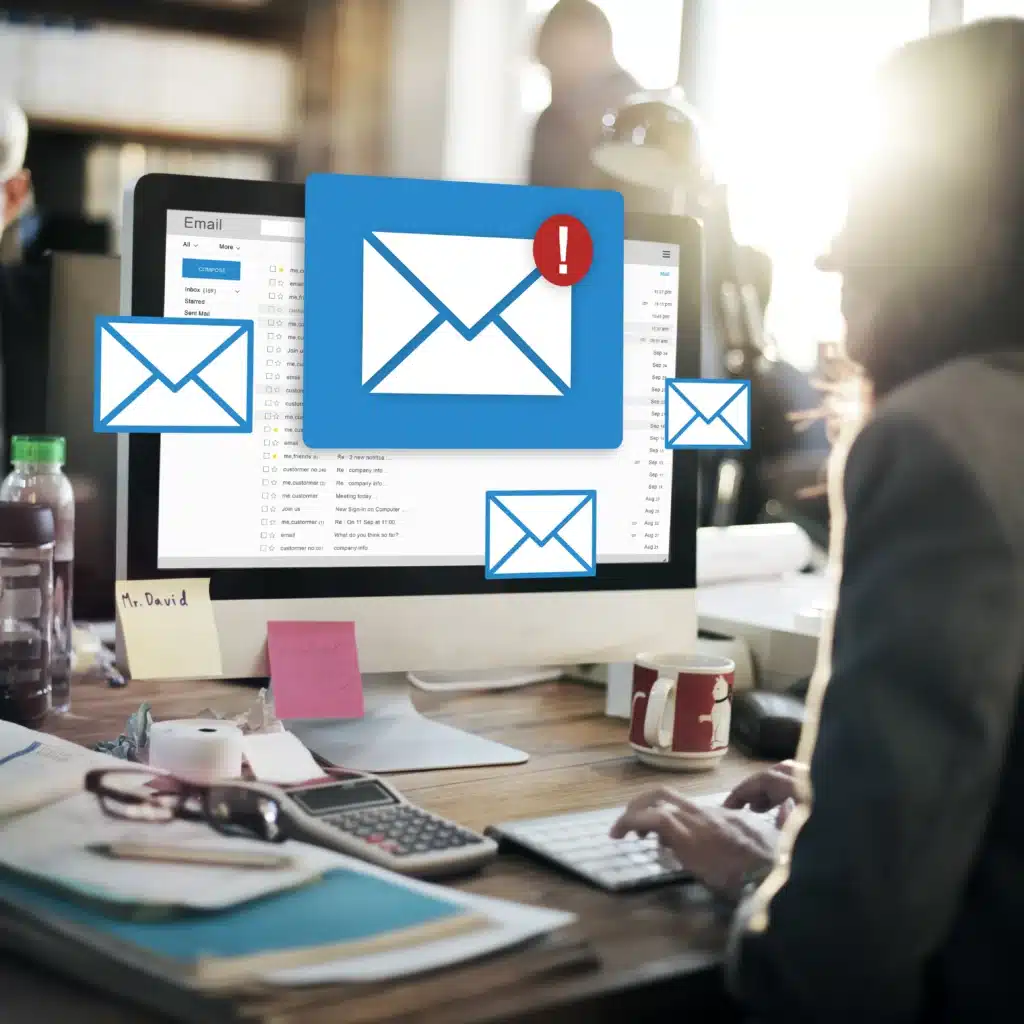 woman receiving spam emails