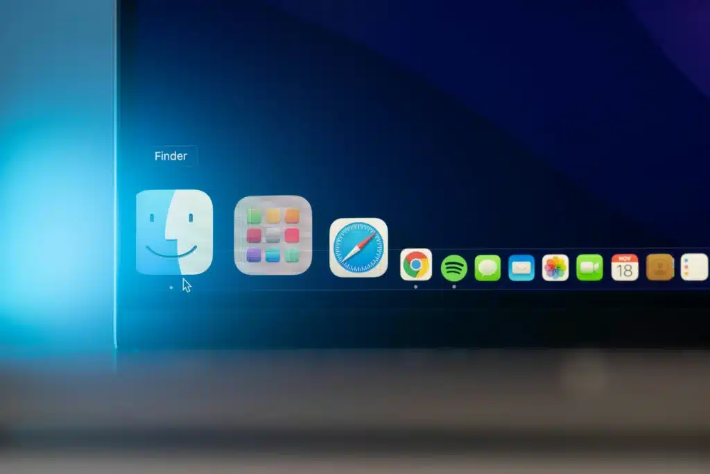 Photo of a mouse hovering over the Finder icon on a MacBook