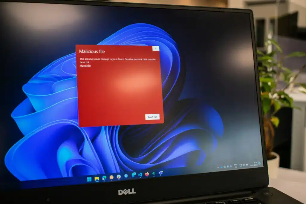 Photo of a Windows laptop with a red error box depicting how to check if your computer has virus