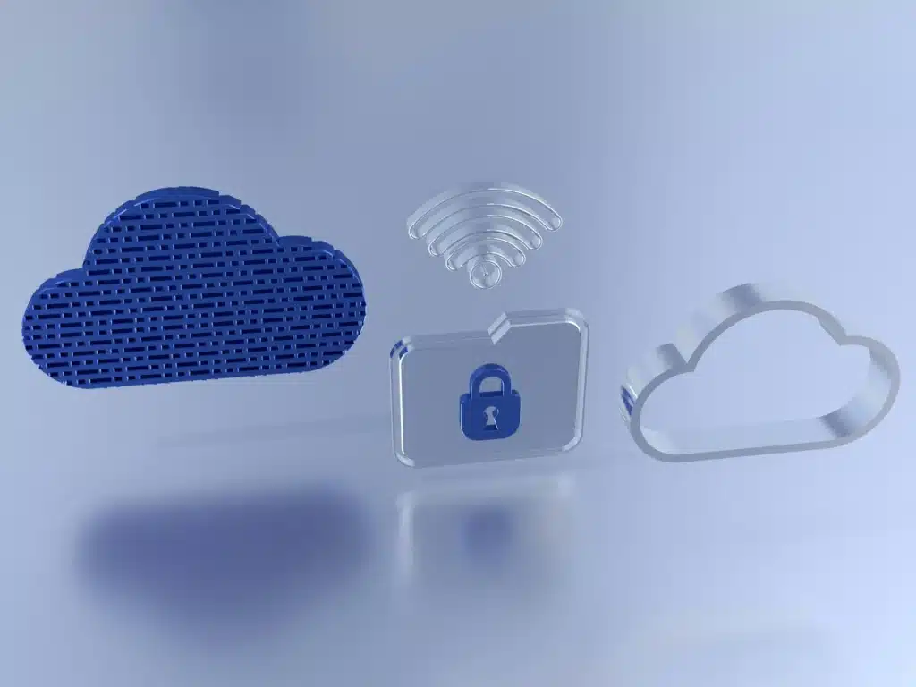 What is business connectivity services? - Blue illustration of clouds and wifi symbol with lock